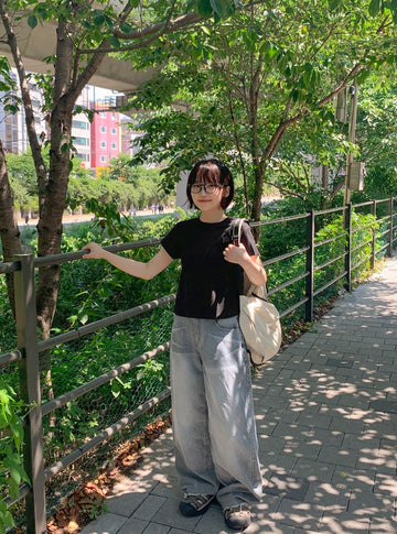 Hacoco Damage Cat Washing Wide Denim Pants